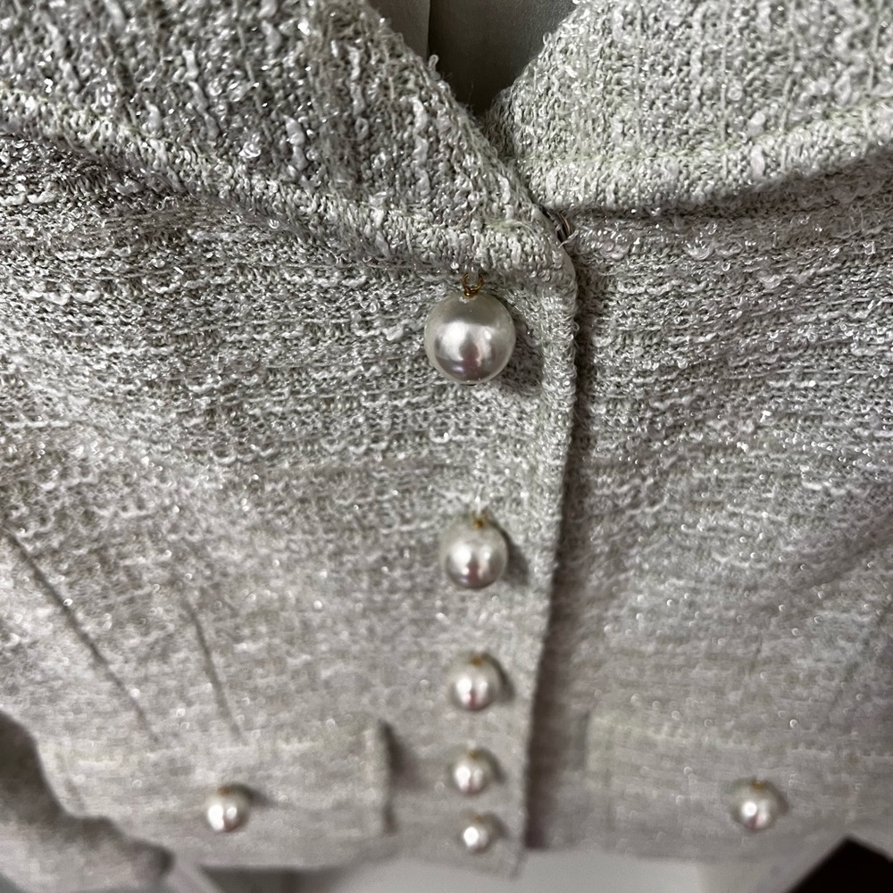 St. John cream Couture cream and mint sparkle Blazer with Pearl Accents